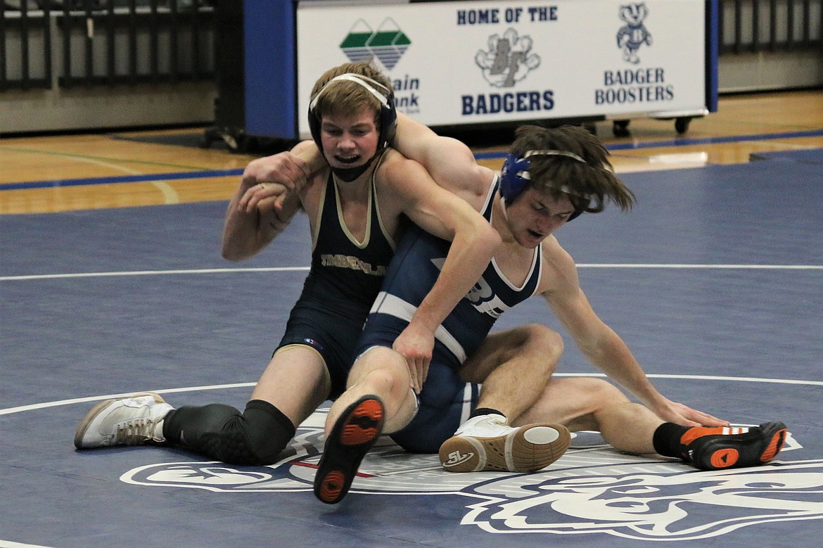 Tully Reinhardt wrestles against Timberlake wrestler at the IML Duals on Jan. 20. Reinhardt was 1-2 for the night.