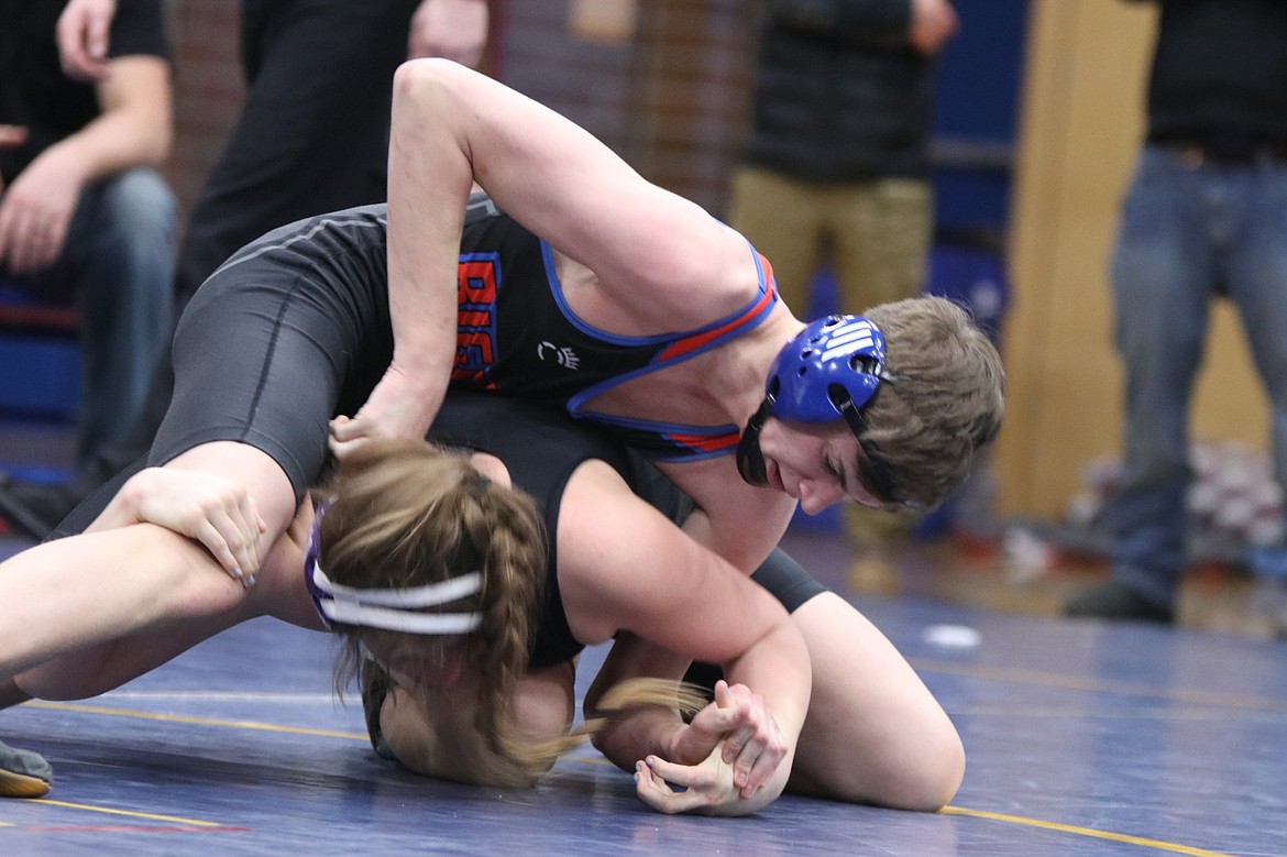 Bigfork's Ian Wolfe battles his way to a fourth-place finish at the Ted Kato Tournament in Thompson Falls. (Sally Anderson photo)