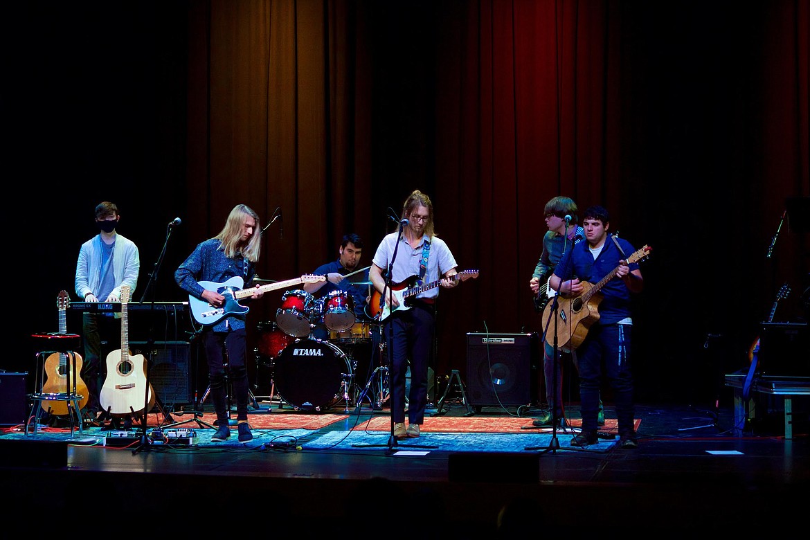 Cardinal Voices, North Idaho College's commercial music ensemble, will be performing in the jazz concert in Boswell Hall Schuler Performing Arts Center on Tuesday. From left, Elijah Skurupey, Adam Russel, Sam Gudeykky, Joseph Hoisington, Hunter Blythe and Andrew Rispoli. This photo was taken at the NIC concert on Nov. 4. HANNAH NEFF/Press