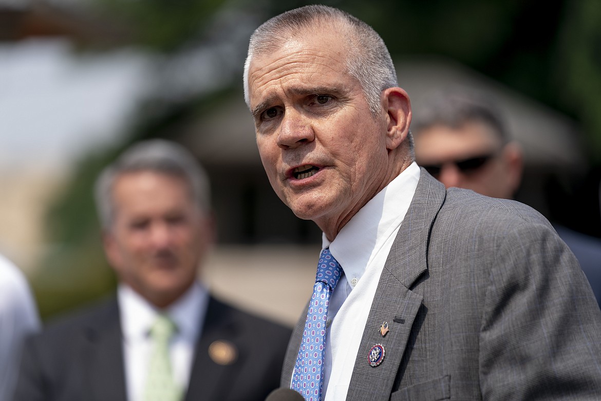 Rep. Matt Rosendale, R-Mont., speaks at a news conference on Capitol Hill in Washington on July 29, 2021. Rep. Rosendale is asking a federal court in Washington to dismiss a lawsuit that alleges his campaign and the National Rifle Association illegally worked together to run ads during his unsuccessful race against Democratic U.S. Sen. Jon Tester of Montana. (AP Photo/Andrew Harnik, File)