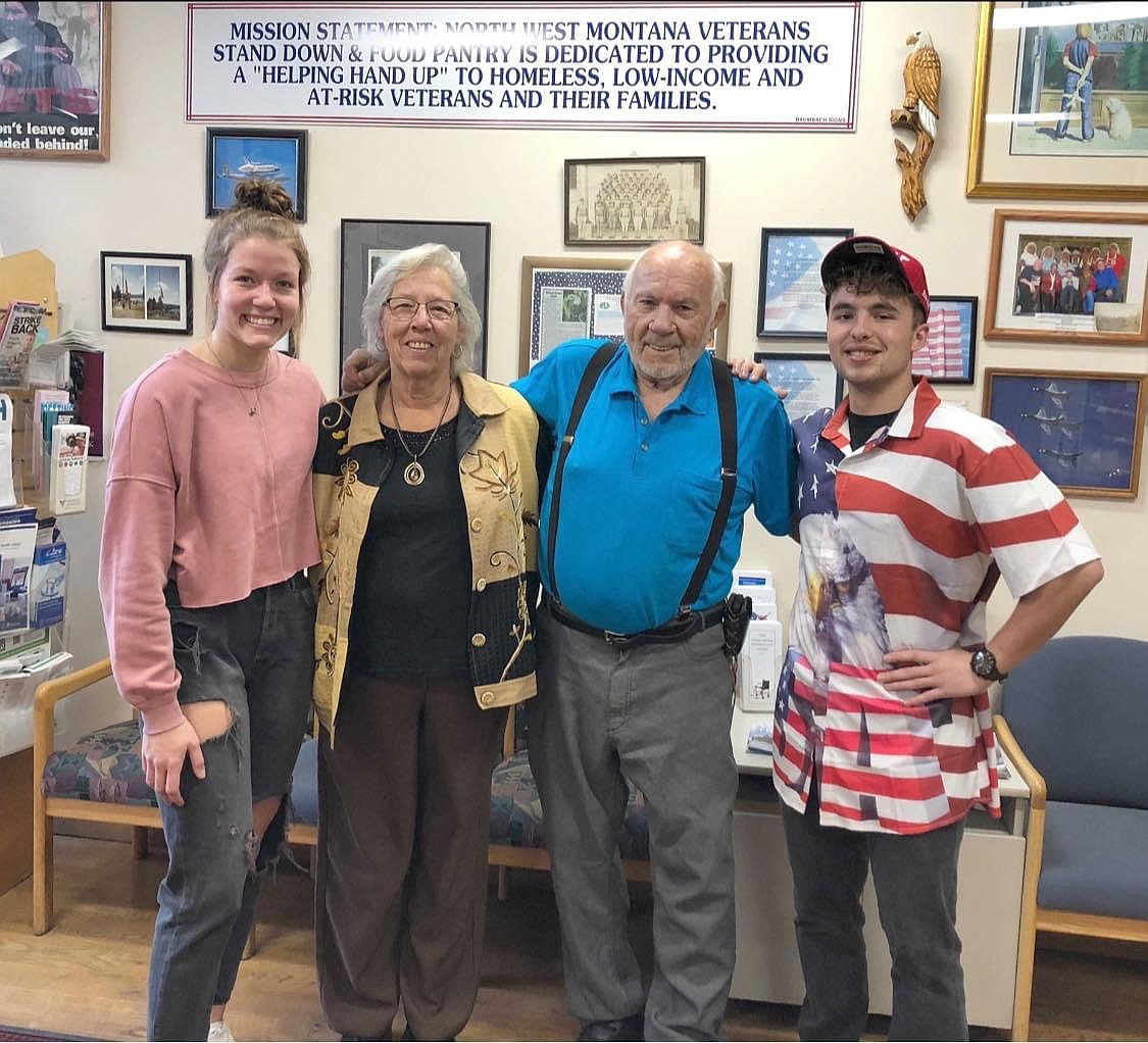 Abby Schuiteman (former cleaning technician), Linda and Allen Erickson (founders of Veterans Food Pantry and Camp Ponderosa), and Mason Gannarelli (former cleaning technician) volunteering at the Veterans Food Pantry (courtesy photos).