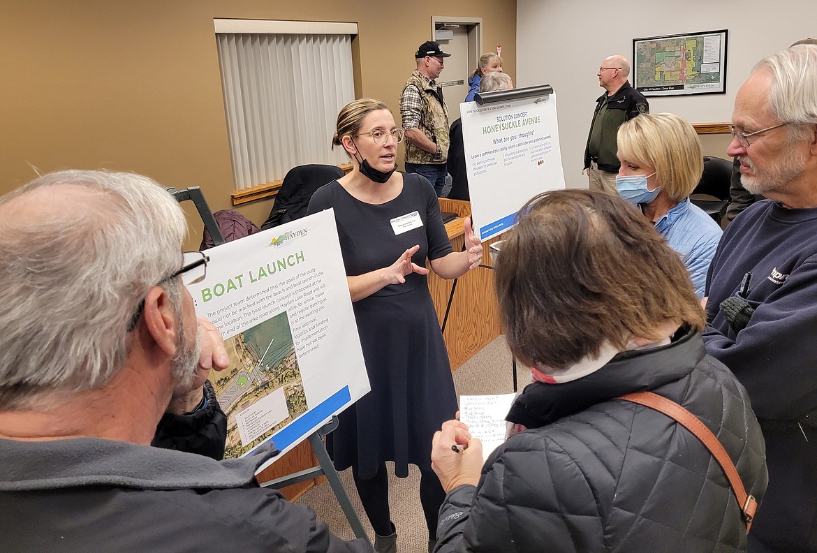 Melissa Cleveland speaks to attendees Wednesday evening during the Honeysuckle Beach and Boat Launch Study Open House in the Hayden City Council Chambers.