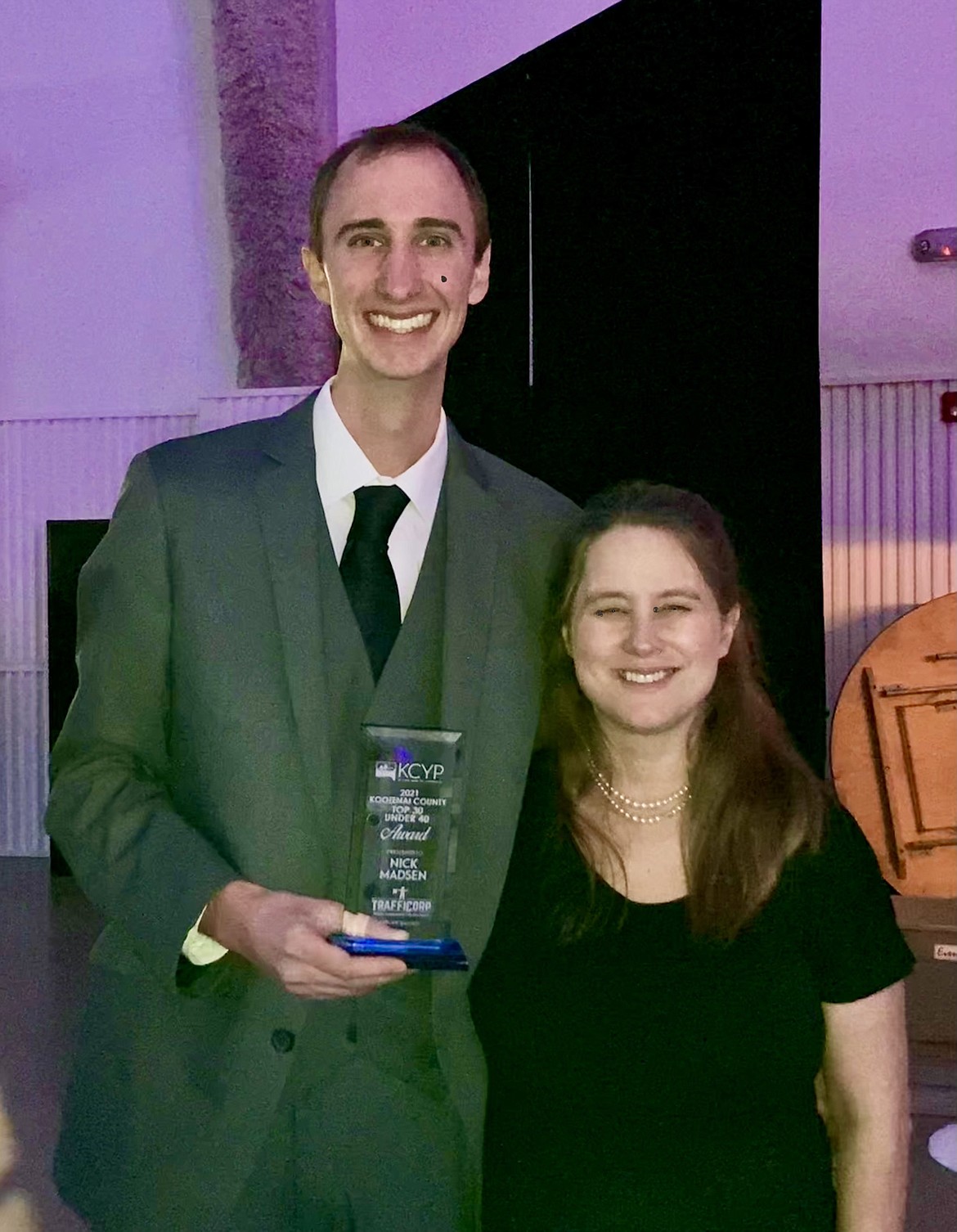 Top 30 Under 40 winner Nick Madsen of the Community Library Network poses with his wife, Krystal, at the 2022 Elevate event for the Kootenai County Young Professionals on Saturday evening. HANNAH NEFF/Press
