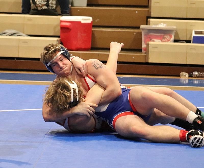 Superior's Chase Woodson works for a pin during one of his matches at this past weekend's Mission Invite tourney. (Kami Milender for the MI)