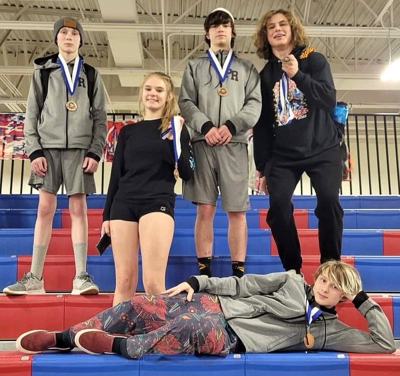 Five Spartans that placed at the North Idaho Rumble on Saturday pose for a photo. Pictured in front: Hayden Sorbel. Back row (from left): Colm McLaimtaig, Helena White, Keith Poirier and Matyus McLain.