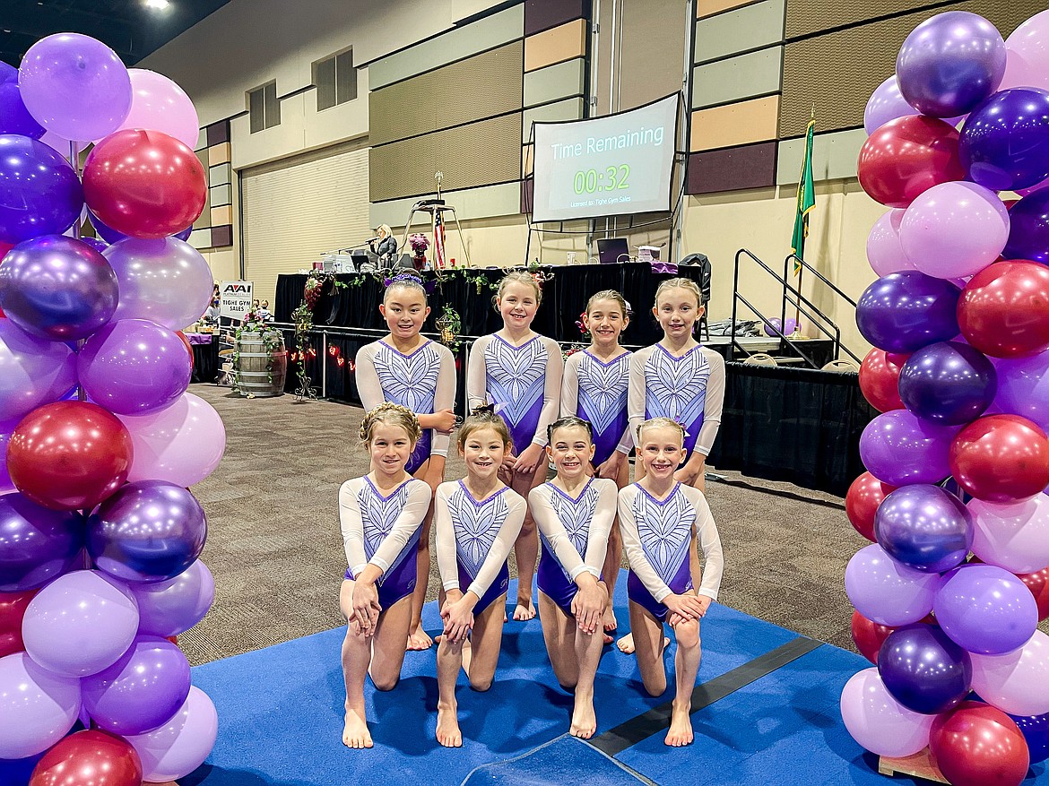 Courtesy photo
Avant Coeur Child Xcel Silver and Level 3s at the Wine Country Classic in Kennewick, Wash., Jan. 28-30. In the front row from left are Lizzy Gonzales, Reece Hodges, AB Lorion and Aurora Heath; and back row from left, Evelynn Prescott, Ellie Anderson, Lois Chesley and Olivia Merry.