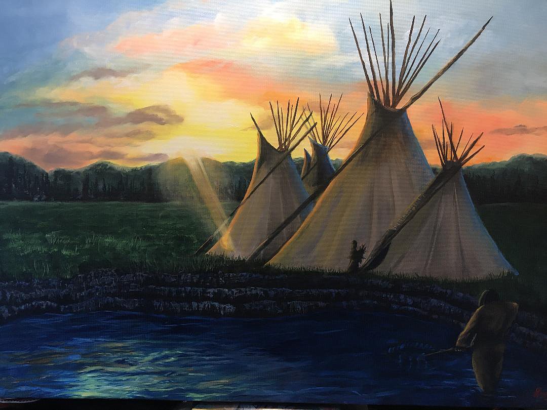 “Moments In Time” by Laurie Dyer Beck, who painted this work from a historical photo taken between Whitefish and Columbia Falls.