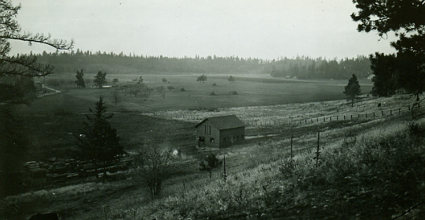 1937 picture of the ranger station barn newly completed looking west. (Forest Service Northern Region Archives)