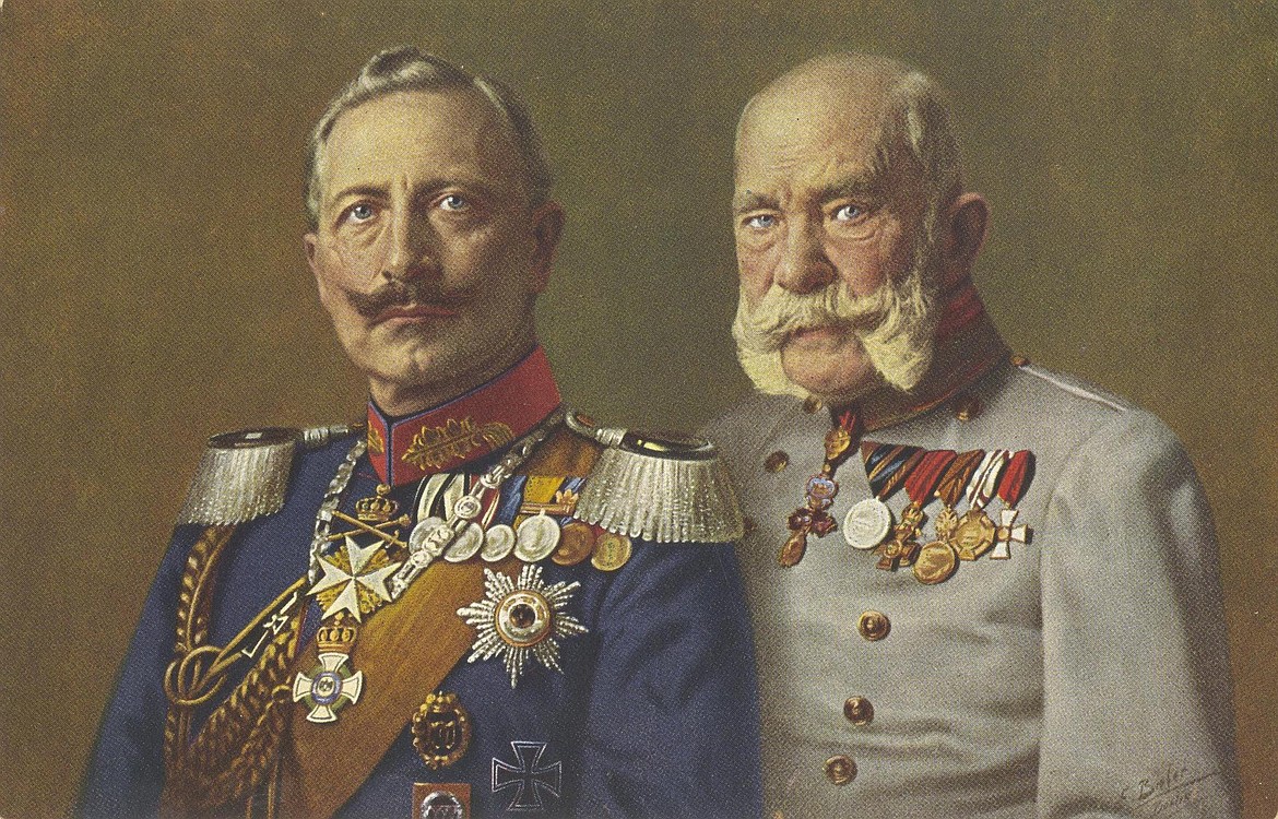 Kaiser Wilhelm II of Germany and Kaiser Franz Joseph I of Austria were allies in World War I (photo c.1905).