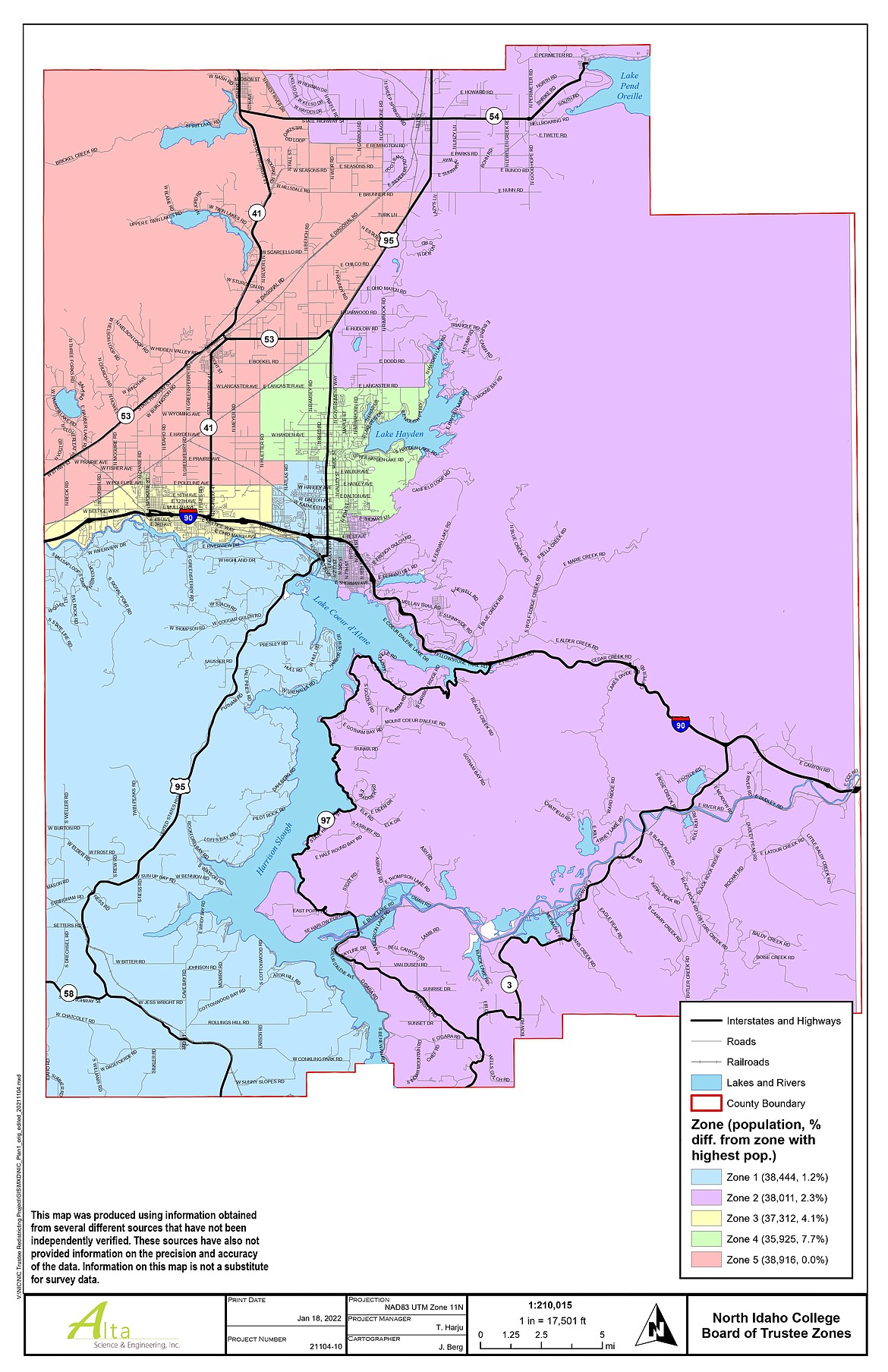 This map shows the North Idaho College Board of Trustee zones. Courtesy of North Idaho College