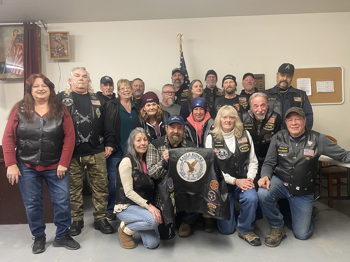 Aerie 3682 of the Fraternal Order of the Eagles, the Eagle Riders, gather regularly to raise funds in support of the local community. Back row from left: John Lower, Steve Becker, Steve Dorsey, Jim Brown and Dan Selph. Middle row from left: Bonnie Root-Earnest, John Earnest, Laura Becker, Delana Manius, Dave Whitehead, Linda Mettler, Lisa Dorsey, Rick Mettler, Randy Bohach and Michael Trethewey. Front row from left: Diane Castillo, Steve May, Cindy Jensen and John Napier.