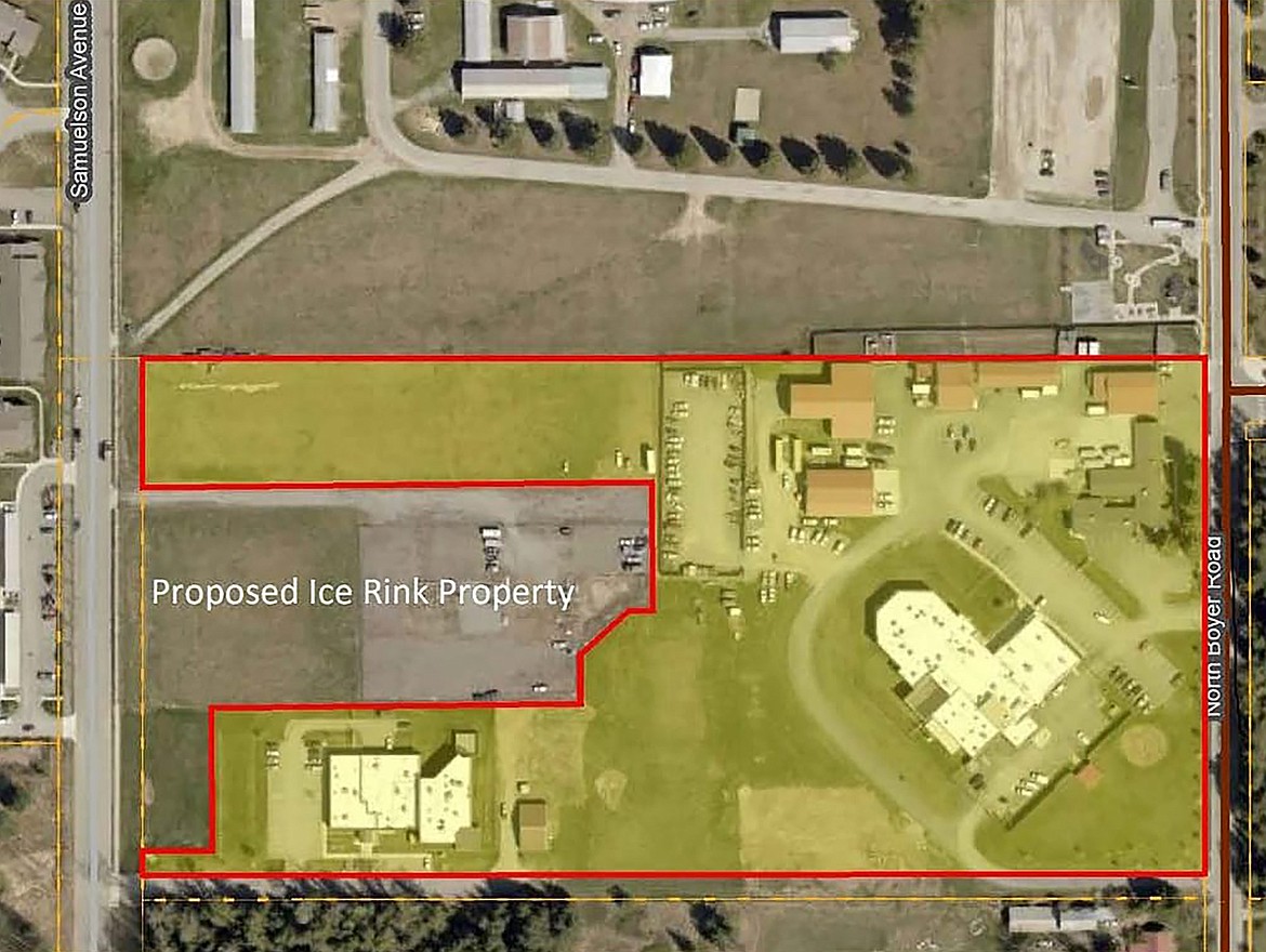 An aerial view of the proposed ice rink site on county-owned land near the Bonner County Fairgrounds.