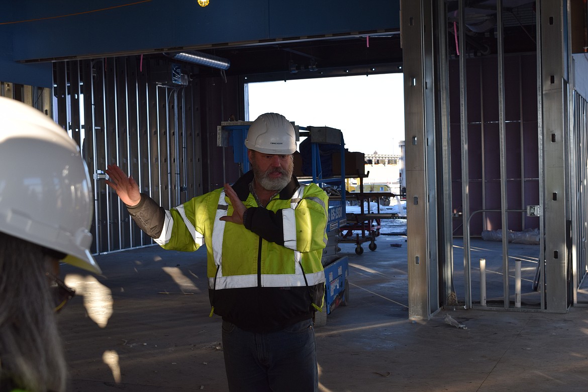 CBRE-Heery Project Manager Brian Sewell explains how the administrative area of Vanguard Academy will appear once the new campus goes online. Offices will be located on the south side of the building facing Yonezawa Boulevard.