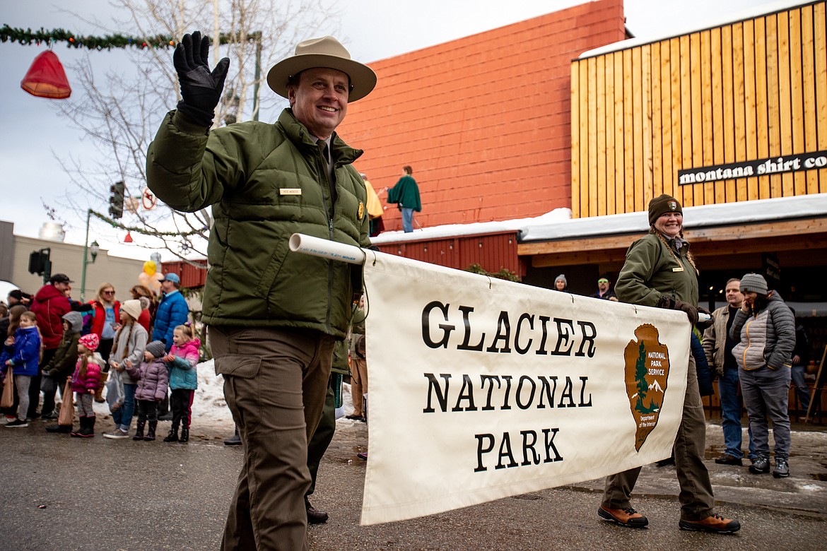 Glacier National Park rangers walk in the Whitefish Winter Carnival on Feb. 5. (JP Edge photo)