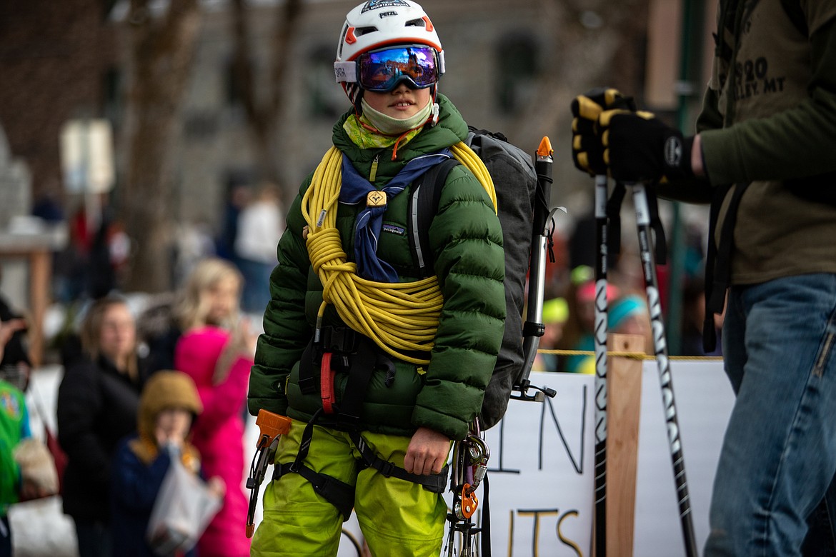 A Boy Scouts member on the troop float in the Whitefish Winter Carnival on Feb. 5. (JP Edge photo)