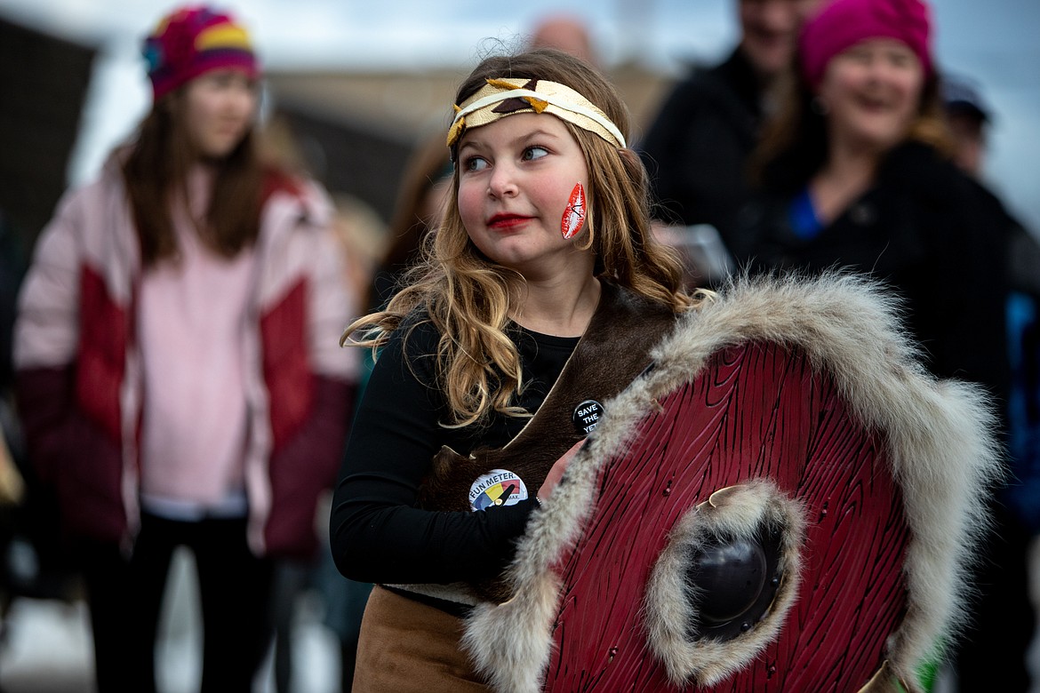 A young parade participant at Whitefish Winter Carnival on Feb. 5. (JP Edge photo)