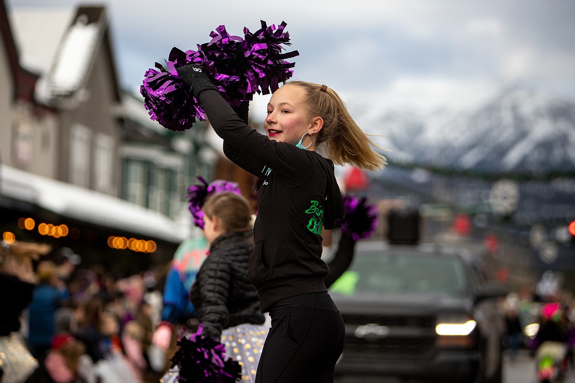 A young dancer in the Whitefish Winter Carnival parade on Feb. 5. (JP Edge photo)