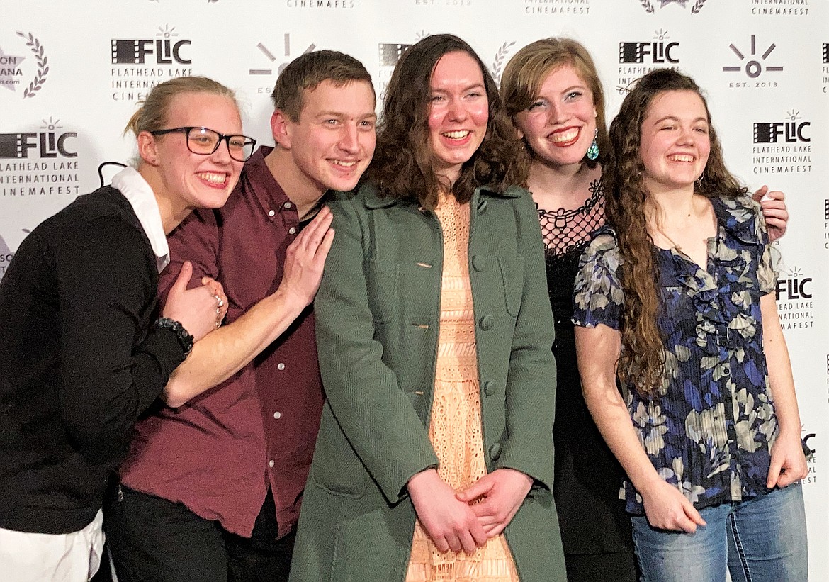 The young cast and crew of "Winter 1941" from Kalispell includes, from left, Kylie Hallmark (musical score, actor), David Royer (actor), Mailli Brown (writer, director, producer), Maria Bay (actor, co-producer) and Melina Baracker (actor, co-producer). (Carolyn Hidy/Lake County Leader)