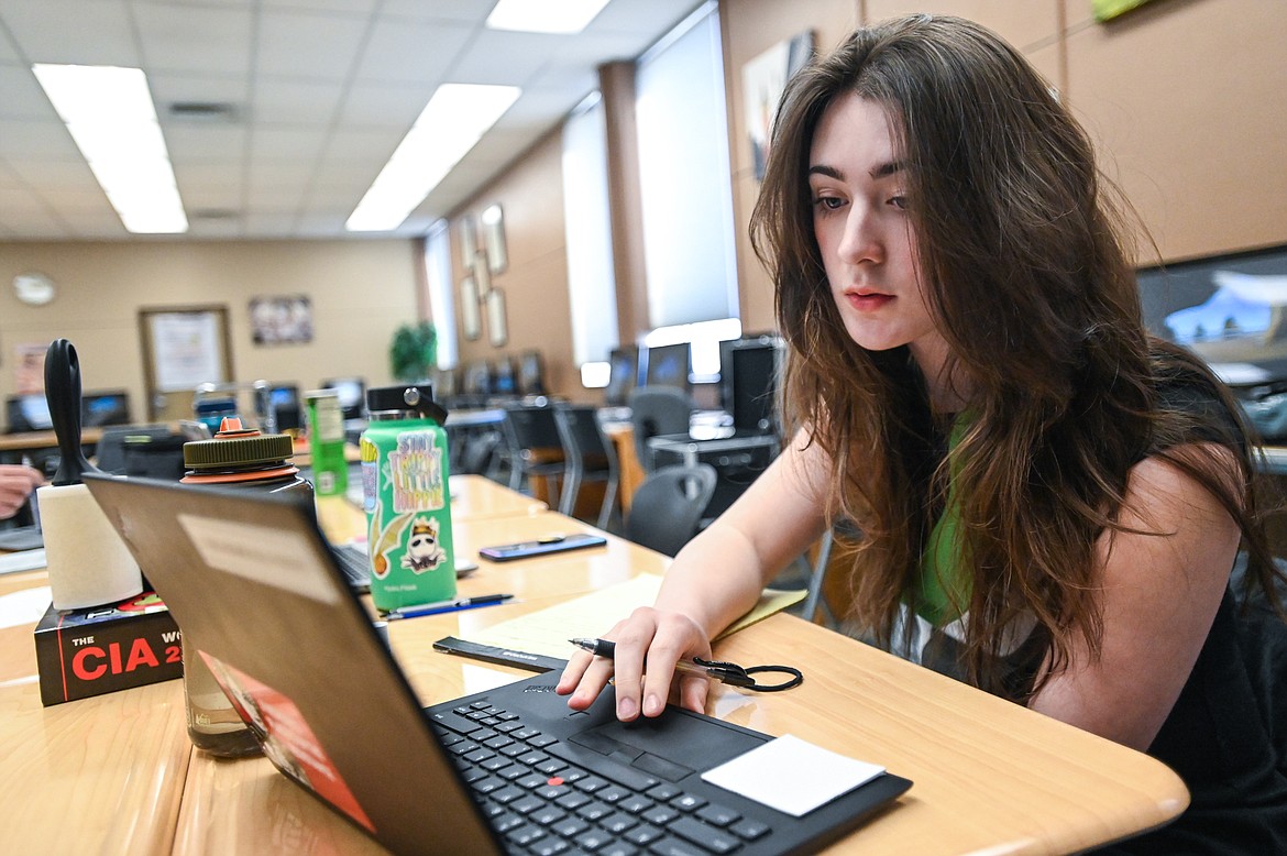 Flathead High School's Scout McMahon prepares for her extemporaneous speech before the West District National Qualifying Speech and Debate Tournament at Flathead High School on Friday, Feb. 11. (Casey Kreider/Daily Inter Lake)