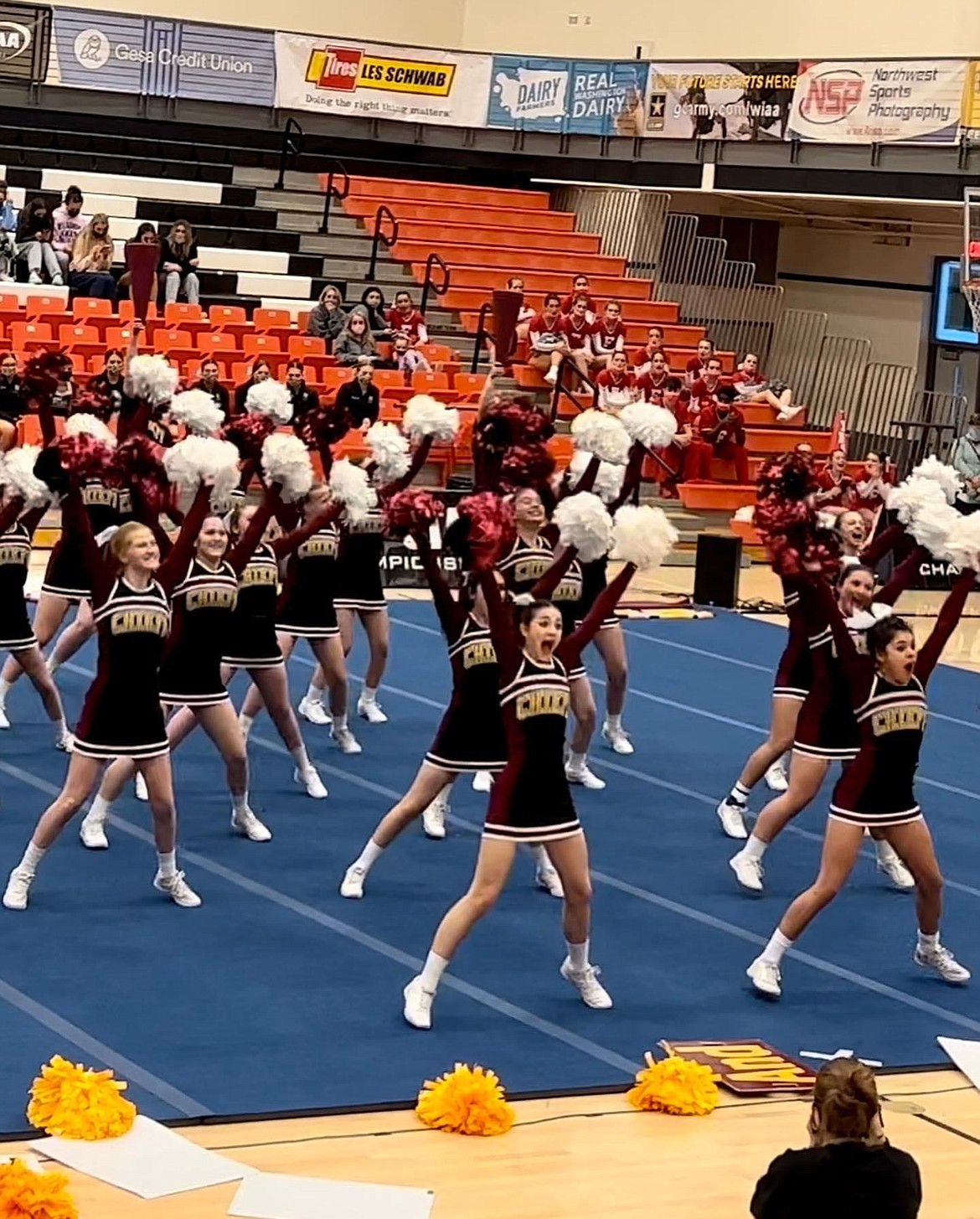 The Moses Lake High School cheer team performs during the state championships Feb. 5.