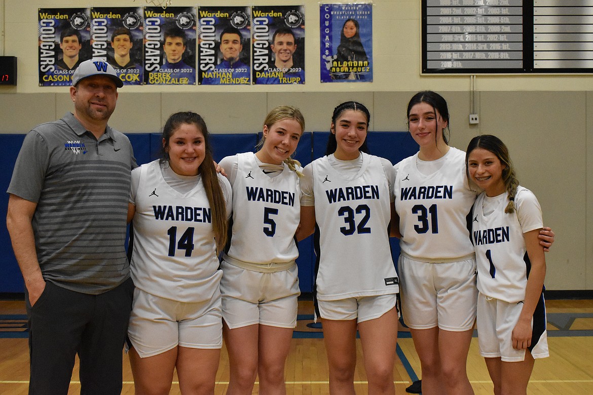 From left to right, coach Josh Madsen, with seniors Kaya Enriquez, Jaryn Madsen, Kiana Rios, Rylee McKay and Arely Rangel.