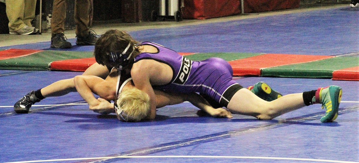 Polson's Ryley Knutson lost in the 103-pound quarterfinals, but won three more matches to finish fifth. (Courtesy of Daisy Adams)