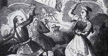 Fanciful depiction of Ching Shih in combat from “History of Pirates of all Nations” published in 1836, this image believed the only real depiction of her, drawn by an artist who knew the lady-pirate.