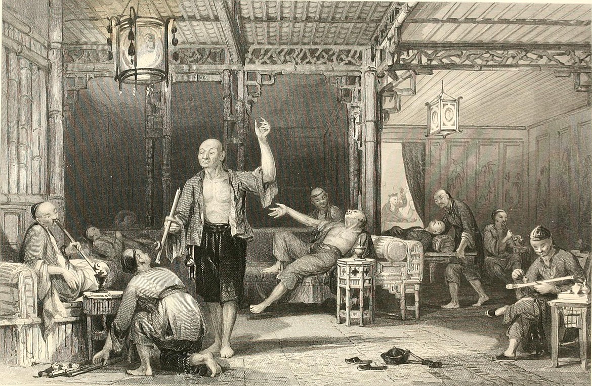 Late in life, Ching Shih engaged in the opium trade, the drug much in demand in China, as depicted in this engraving of a Chinese opium den by Thomas Allom (1804-1872) (image 1858).