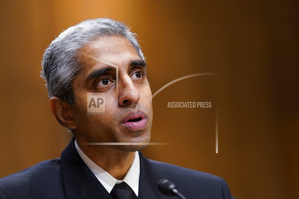 Surgeon General Dr. Vivek Murthy testifies before the Senate Finance Committee on Capitol Hill in Washington, on Feb. 8, 2022, on youth mental health care. Murthy announced Friday, Feb. 18, he and his young family have COVID-19 despite their best efforts to avoid infection by getting vaccinated and taking other precautions. (AP Photo/Susan Walsh, File)