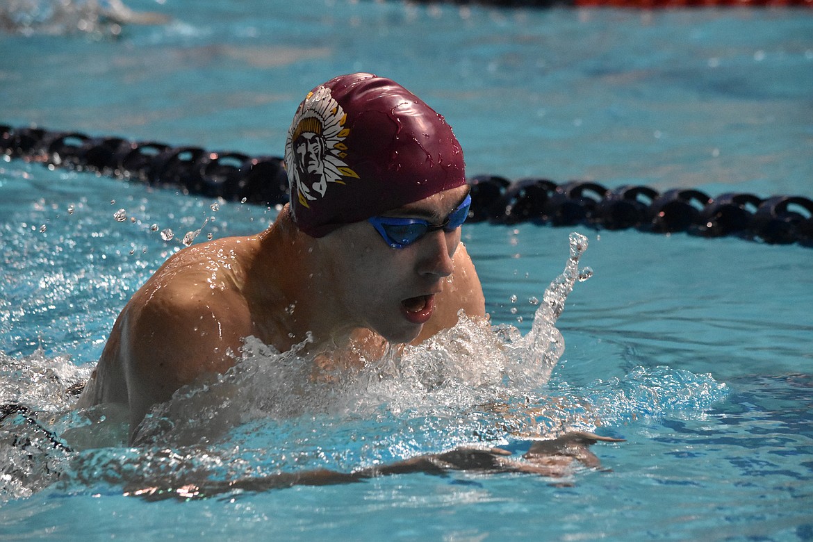 Moses Lake High School senior Kade Pack swims in the 200-yard individual medley during the state swim and dive preliminaries on Feb. 18 at the King County Aquatic Center. His results were 19th in the event.