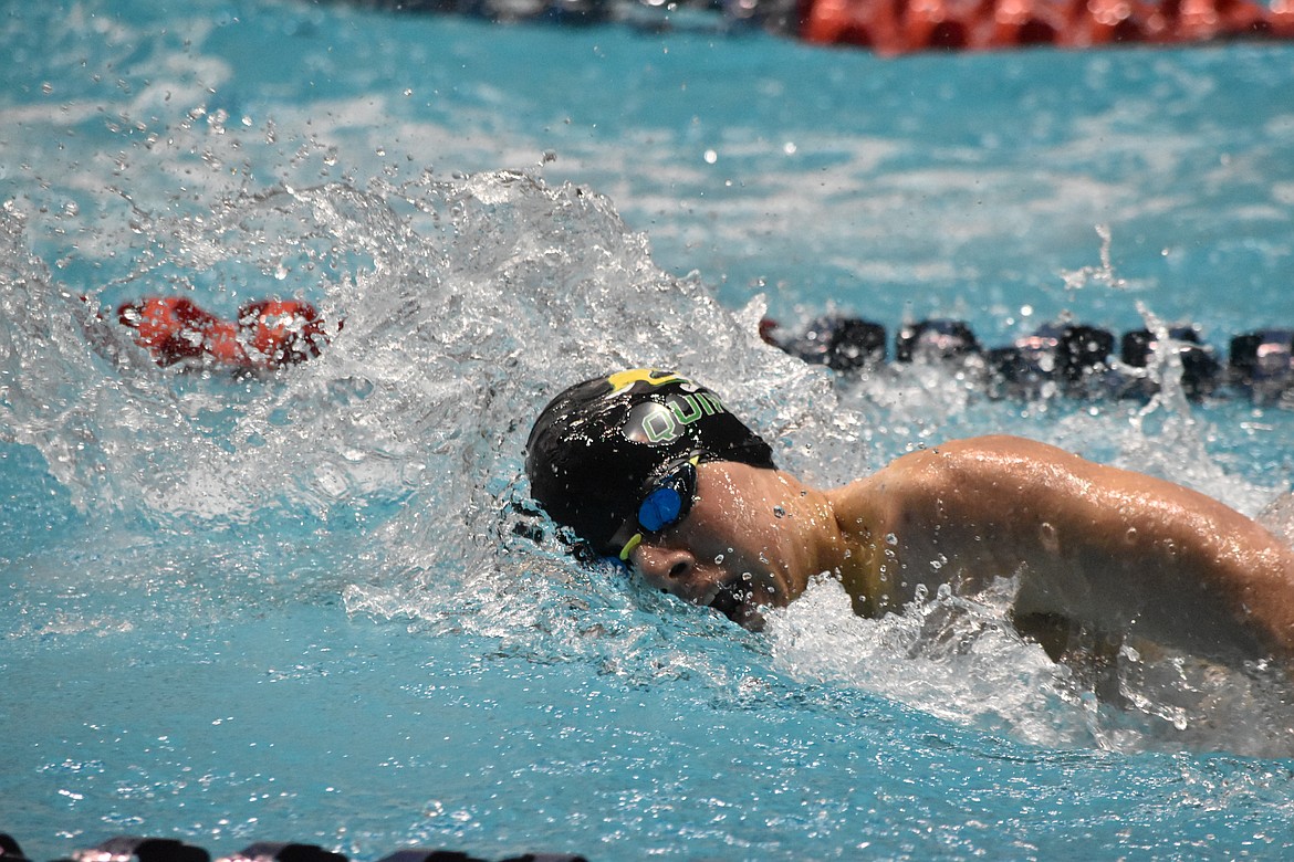 Quincy High School senior Wyatt Van der Merwe swims in the WIAA boys swim and dive competition held at the King County Aquatics Center on Feb. 19. He took 4th in both the 200 yard freestyle and in the 500 yard freestyle.