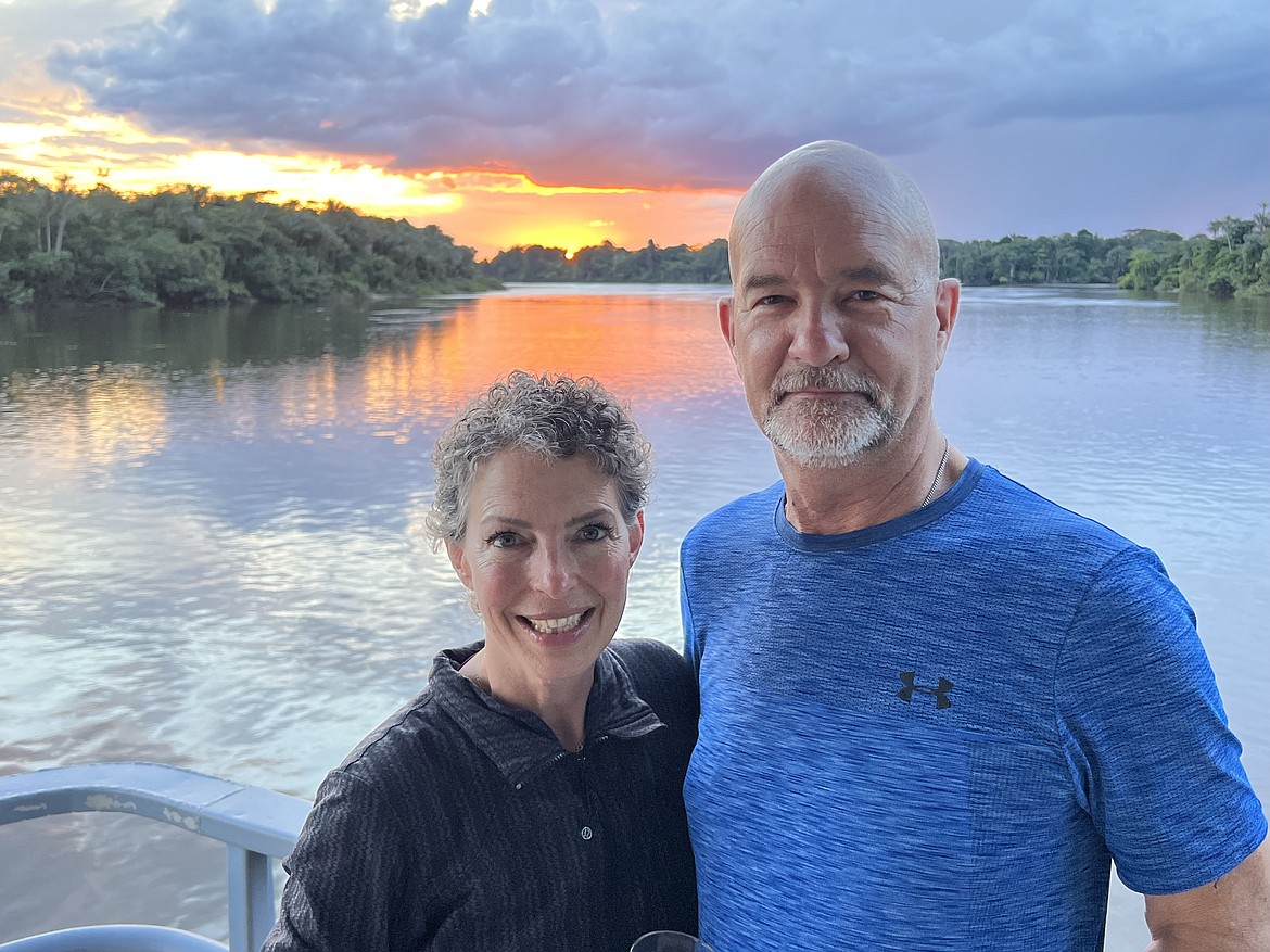 Ron and Susan Jacobson in front of a Brazil sunset last month.