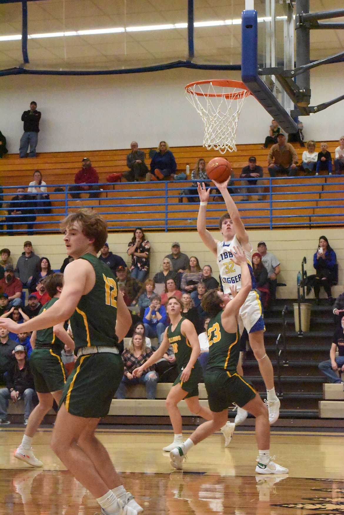 Caden Williams goes up for a shot during the Loggers 43-34 win over Whitefish on Feb. 18. (Derrick Perkins/The Western News)