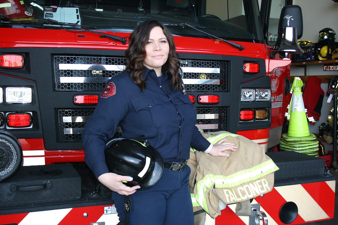 Lynn Falconer, pictured at Moses Lake Fire Department Station 1, recently was named the department’s Paramedic of the Year for 2021. Falconer first became a firefighter as part of a quest to become an emergency dispatcher.