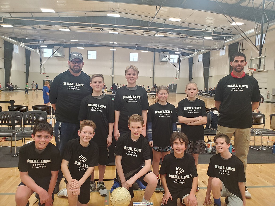 Courtesy photo
The Iron Hawks were the 5th/6th grade champions in the Cereal Madness basketball games at The Courts at Real Life Ministries in Post Falls. In the front row from left are Brock Pelphrey, Jacoby Longtain, William Wallace, Mason Sotwisch and Maximus McKim; and back row from left, coach Kory Soltwisch, Isaiah Lewis, Colt Quimby, Allie McKain, Elizabeth Wiltse and coach Mark Pelphrey.