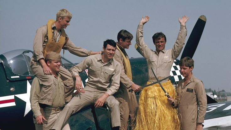 Television series (1976-78) "Baa Baa Black Sheep" starring Robert Conrad (with hands up) was based on Pappy Boyington and his Marine Corps Black Sheep Squadron in the South Pacific during World War II.