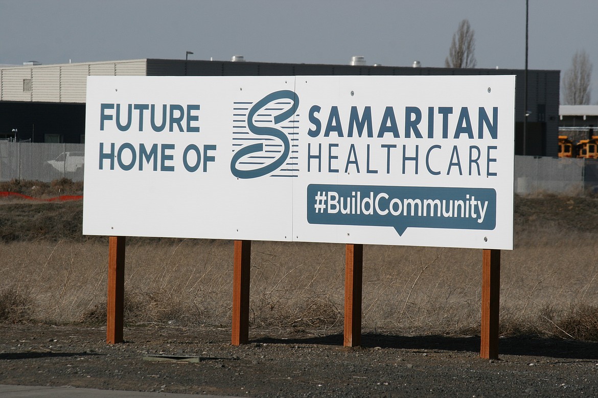 A sign along Yonezawa Boulevard shows the site of the new Samaritan Hospital. The project was placed on hold at the beginning of the pandemic, but officials with the hospital district are working to move forward with the project now.