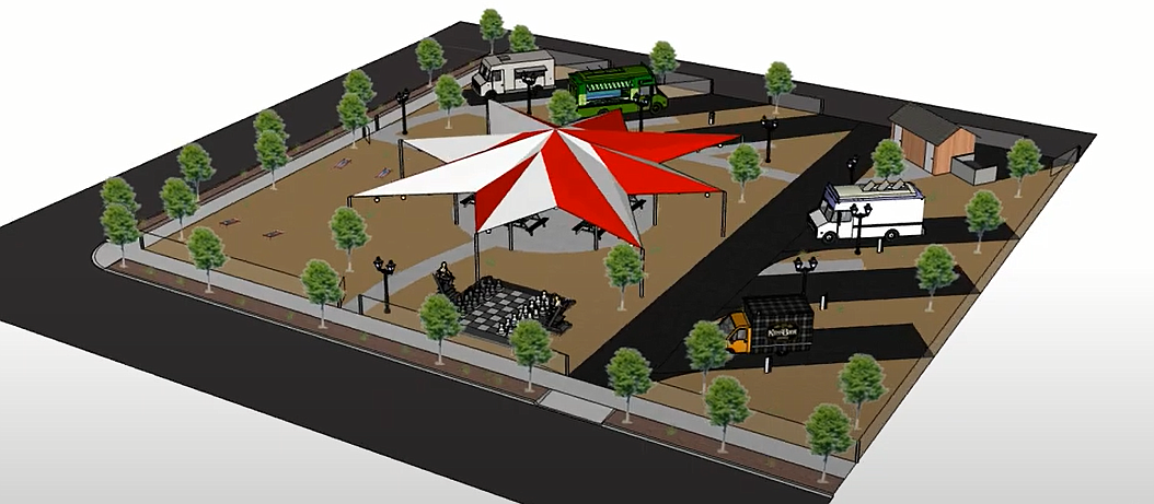 A graphic rendering of the proposed food truck court.