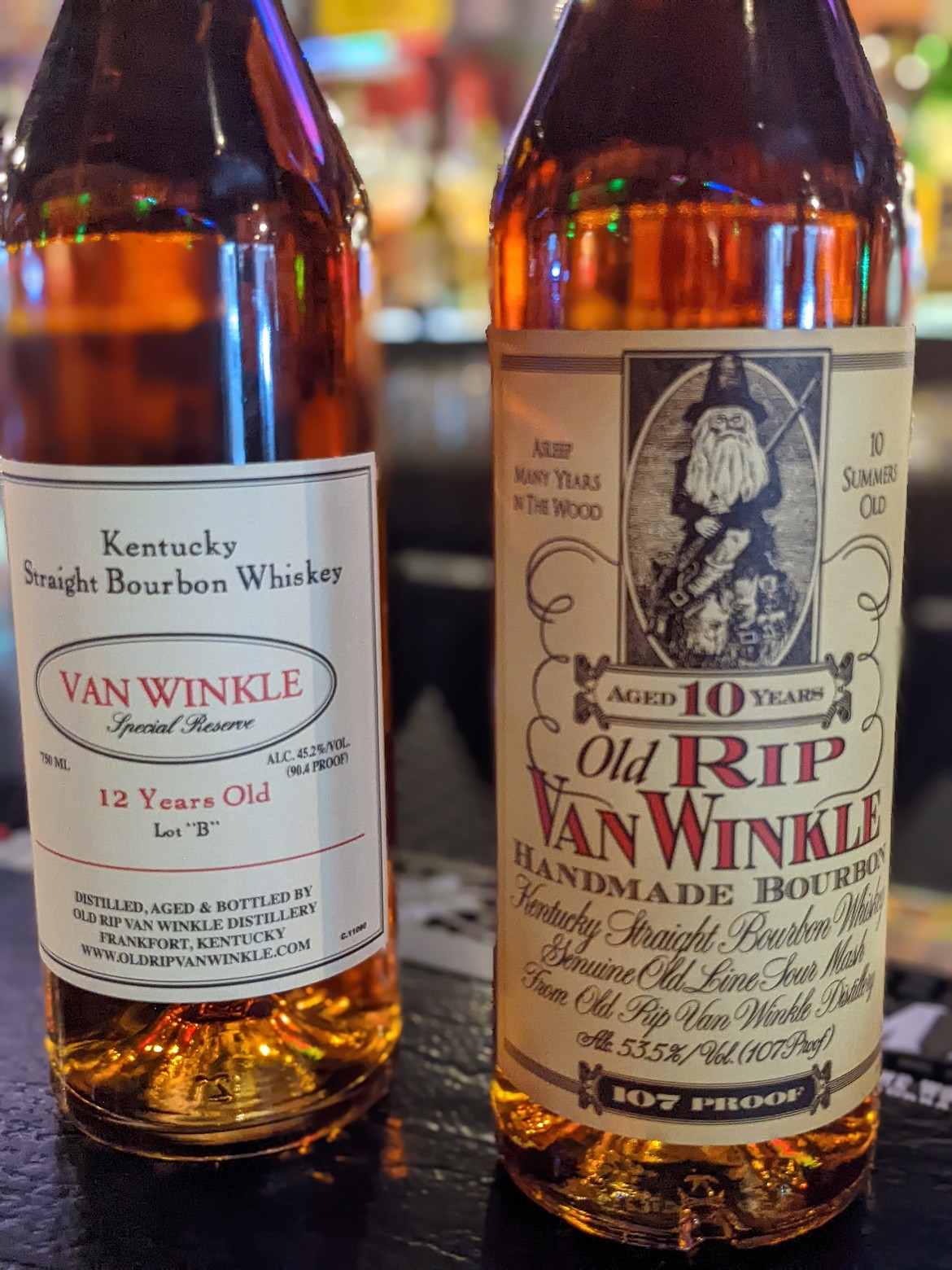 The Van Winkle Special Reserve and Old Rip Van Winkle 10 Year bottles at the Metals Bar. While the bottles technically retail for $79.99 and $69.99, respectively, the rarity and quality of the bourbon increases their value tremendously once they leave the distillery in Kentucky.