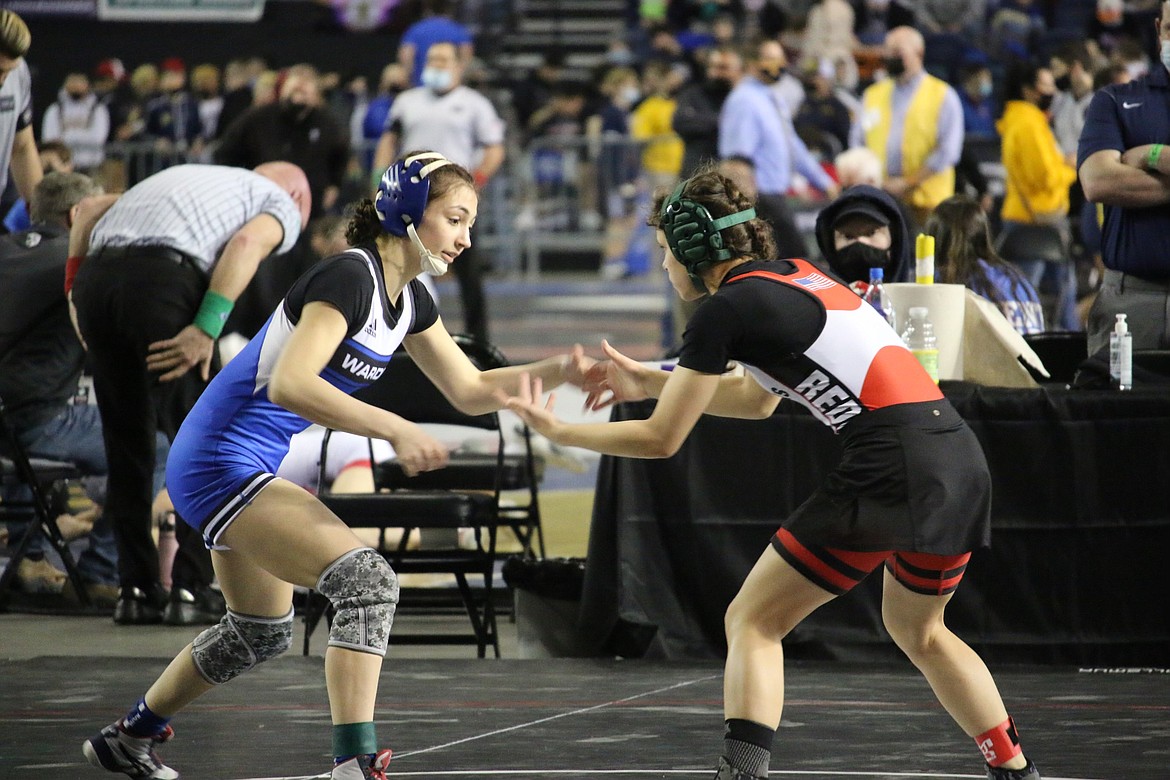 Warden High School sophomore Jada Hernandez wrestles at the Washington Interscholastic Activities Association Mat Classic XXXIII state tournament at the Tacoma Dome Feb. 18-19.