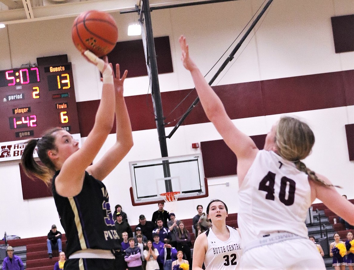 Polson's Nikki Kendall puts up a shot against Butte Central. (Courtesy of Bob Gunderson)