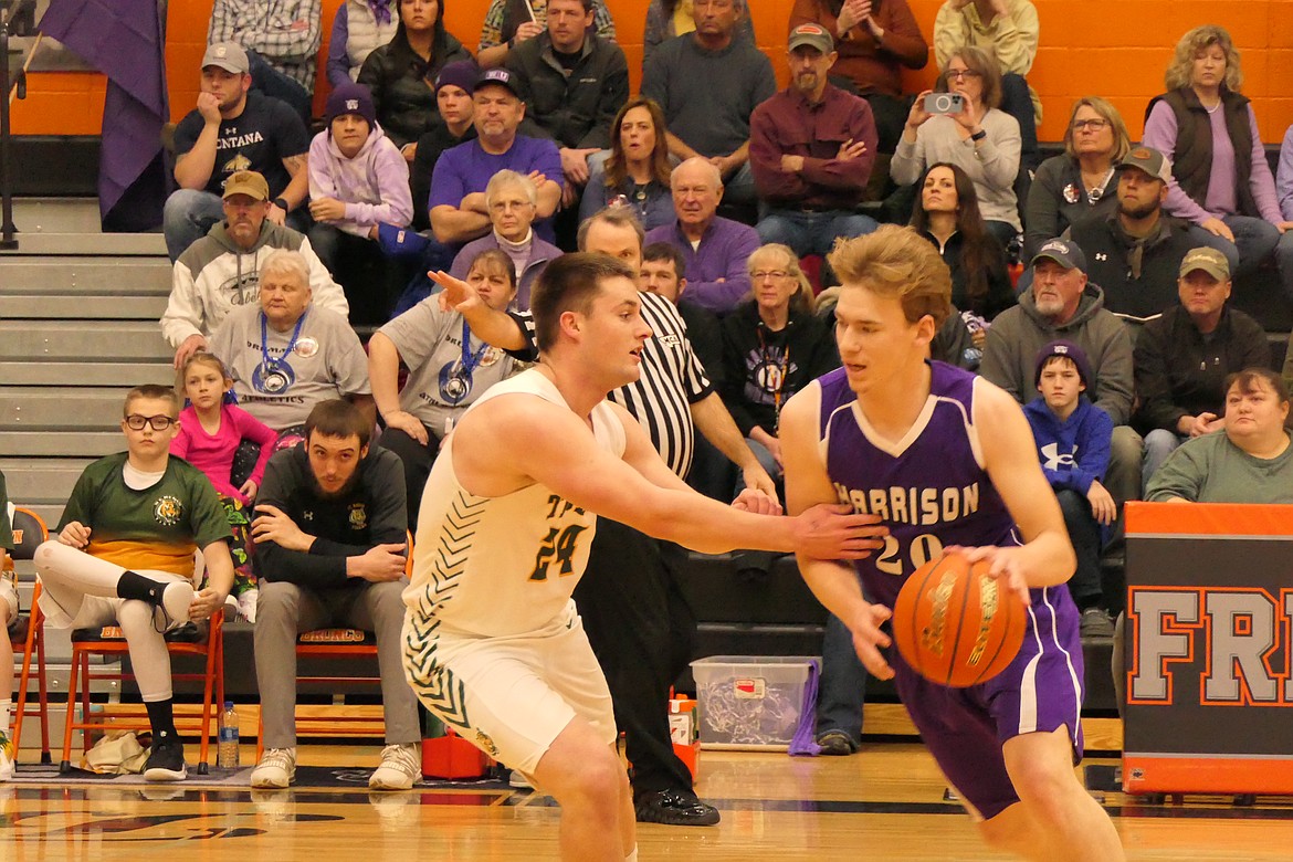 St. Regis senior Adam Ball goes for a steal against Harrison during opening round play against the Wildcats.  (Chuck Bandel/MI-VP)