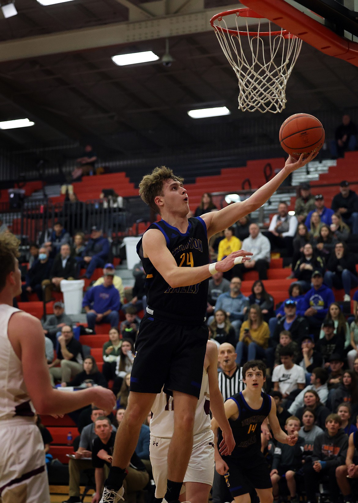 Thompson Falls forward Jesse Claridge glides in for a layup against Florence-Carlton during first-round action at the Western B Tournament in Ronan Thursday. (Jeremy Weber/Bigfork Eagle)