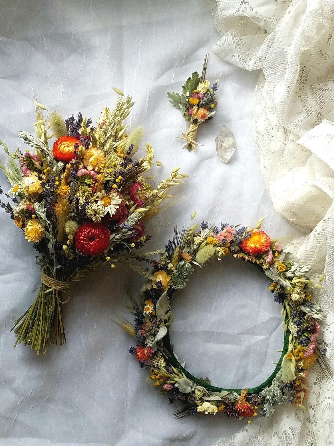Kelly's online Etsy shop features ornate dried flower bouquets, boutonnieres, and crown head pieces for weddings, as well as one of a kind flower rings, and also an array of home decor items too. (Photo courtesy Eryn Kelly)