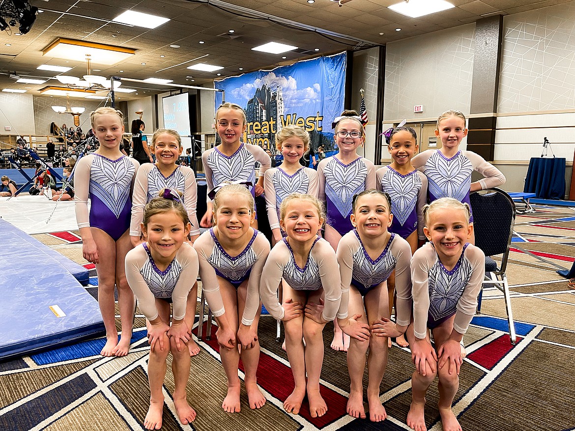 Courtesy photo
Avant Coeur Level 3s take 2nd Place Team at the Great West Gym Fest last weekend at The Coeur d'Alene Resort. In the front row from left are Reece Hodges, Lizzy Gonzales, Delynn Chatfield, AB Lorion and Aurora Heath; and back row from left, Claire Baxter, Kaitlyn Grantham, Braelyn Dally, Abigail Haler, Lisa Bernstien, Saige Cruz and Mia Fletcher.