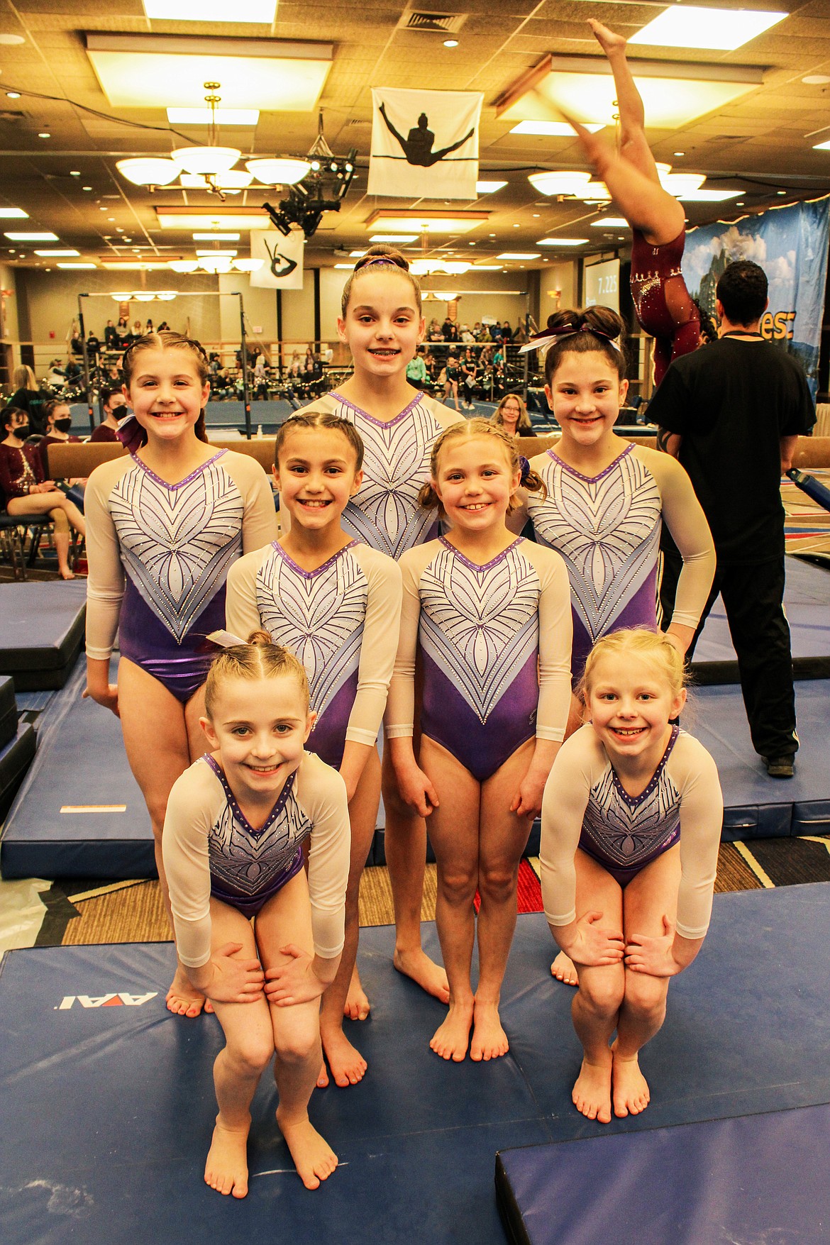 Courtesy photo
Avant Coeur Level 4s at Great West Gym Fest at The Coeur d'Alene Resort last weekend. In the front from left are Sydney Traub and Kaylee Flodin; middle row from left, Taniella Atteshis and Olivia Watson; and back row from left, Issoria Austin, Elika Anderson and Audri Madsen.