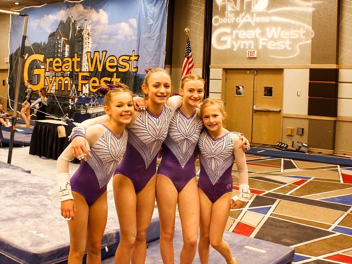 Courtesy photo
Avant Coeur Level 8s at the Great West Gym Fest at The Coeur d'Alene Resort last weekend. From left are Brynlynn Kelly, Kayce George, Sara Rogers and Piper St John.