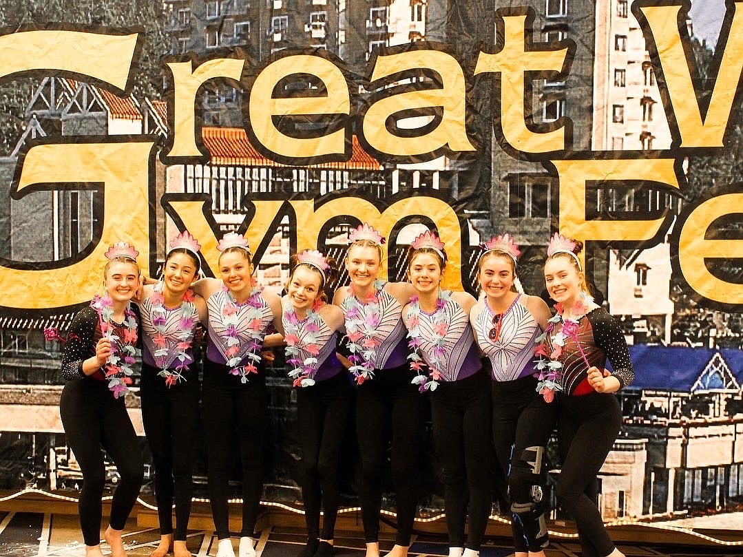 Courtesy photo
Avant Coeur Gymnastics and Mismo Gymnastics Level 9 and 10s at the Great West Gym Fest Meet at The Coeur d'Alene Resort. From left are Miranda Keating, Maiya Terry, Madalyn McCormick, Eden Lamburth, Maddy Edwards, Jazzy Quagliana, McKell Chatfield and Mira Fowler.