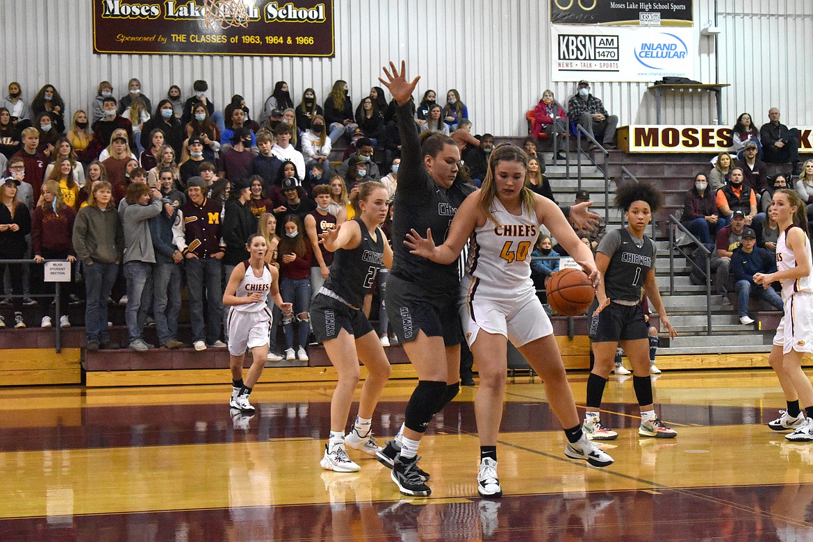 MLHS Senior Meagan Karstetter (40) drives to the hoop while a Chiawana High School player attempts to block her on Dec. 3.