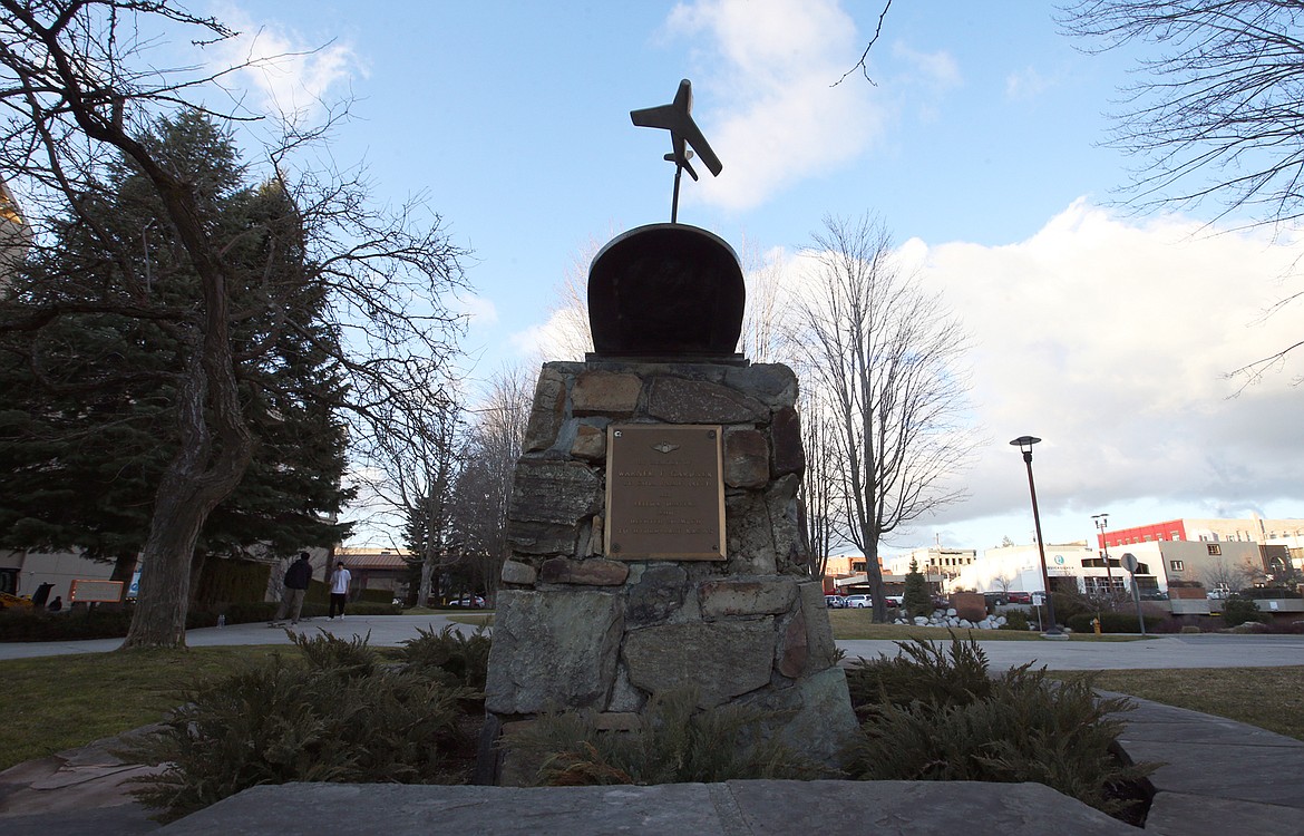 The memorial for Lt. Col. Warner Gardner stands near The Coeur d'Alene Resort on Friday afternoon.